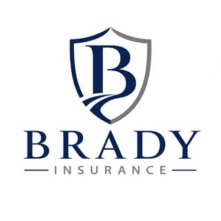 Brady Insurance logo with shield emblem and letter B in navy and gray