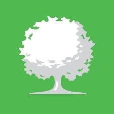 Stylized tree with white foliage and gray trunk on green background